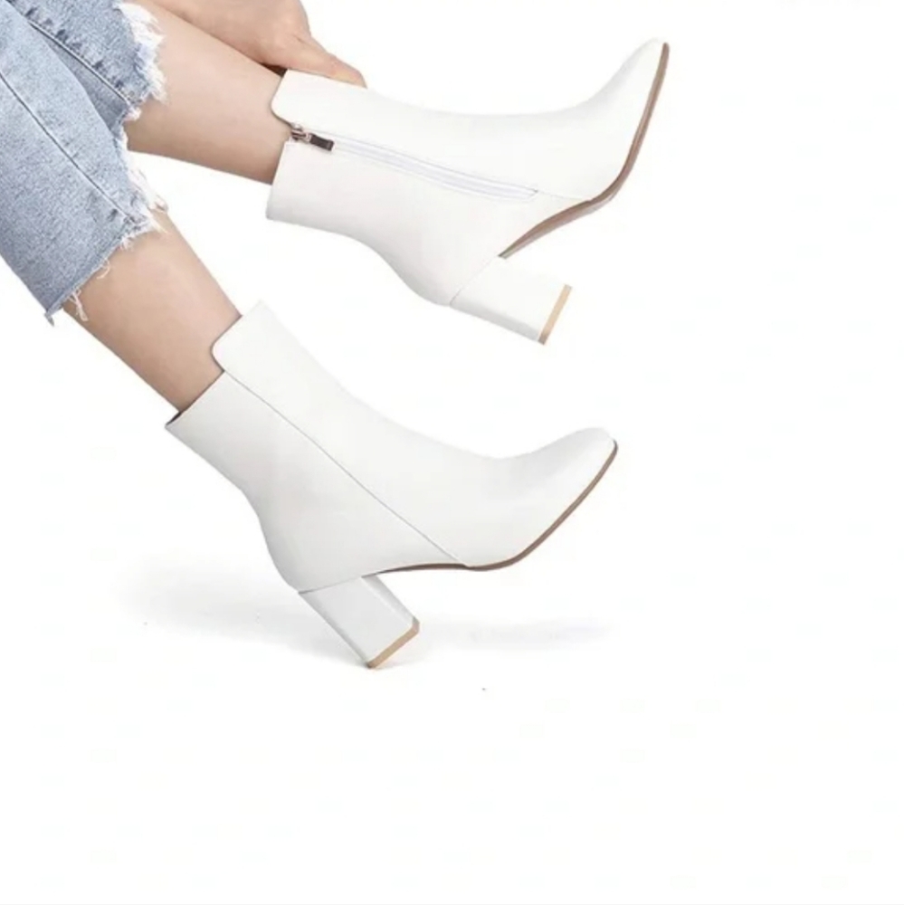 White Square Toe Ankle Boots
